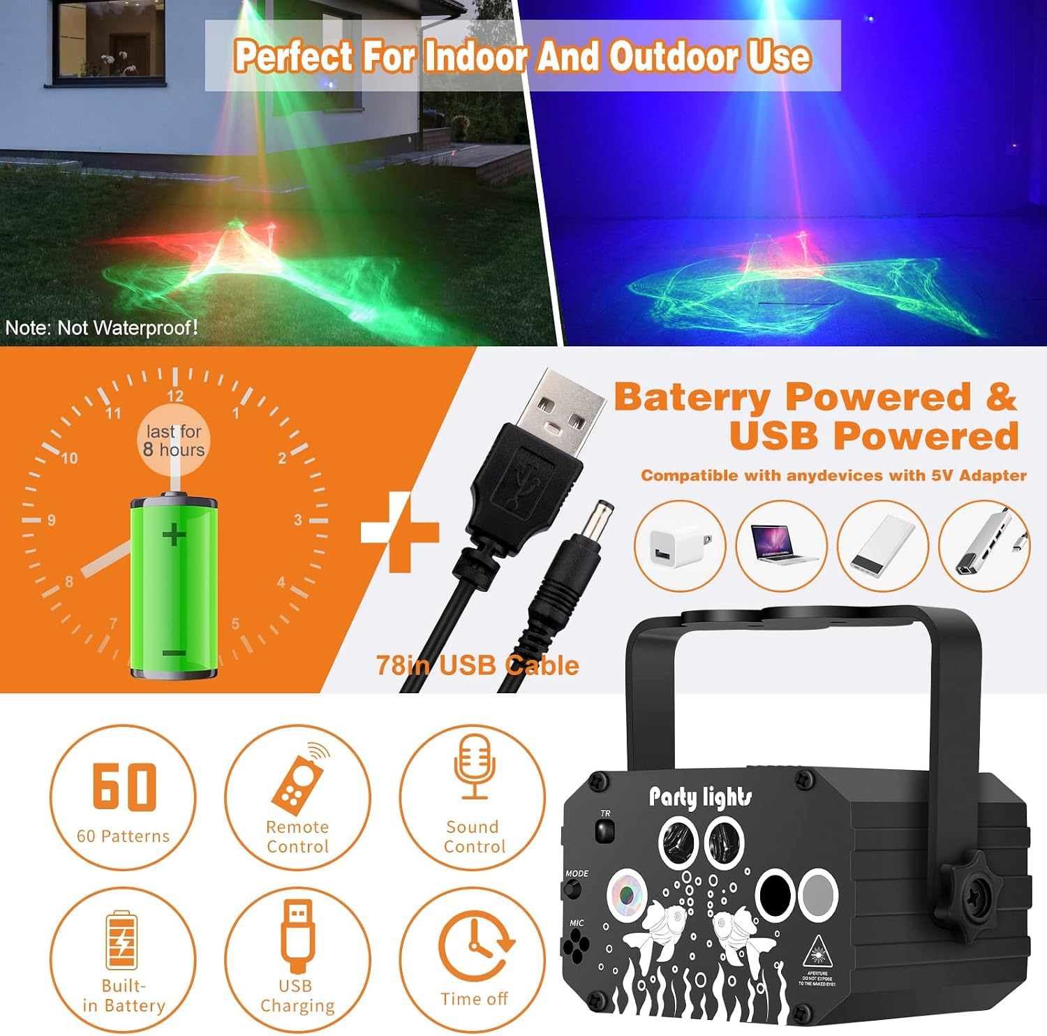 Detalle de Enjoyedled DQ-R90L DJ Party Light with RGB, Laser, and Sound Activation
