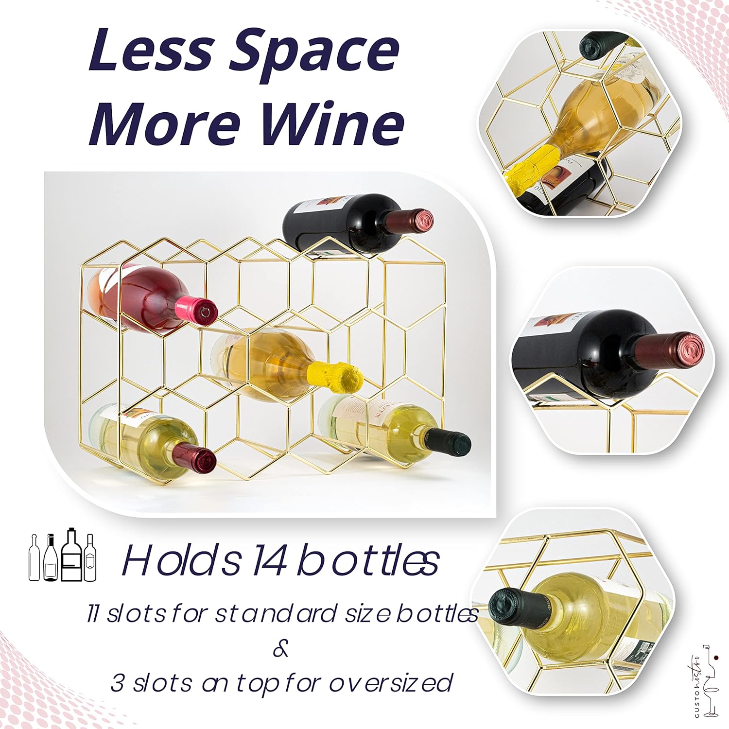Thumbnail 2 de Gusto Nostro Portabottiglie da tavolo in metallo per 14 bottiglie, 3 ripiani freestanding (oro)