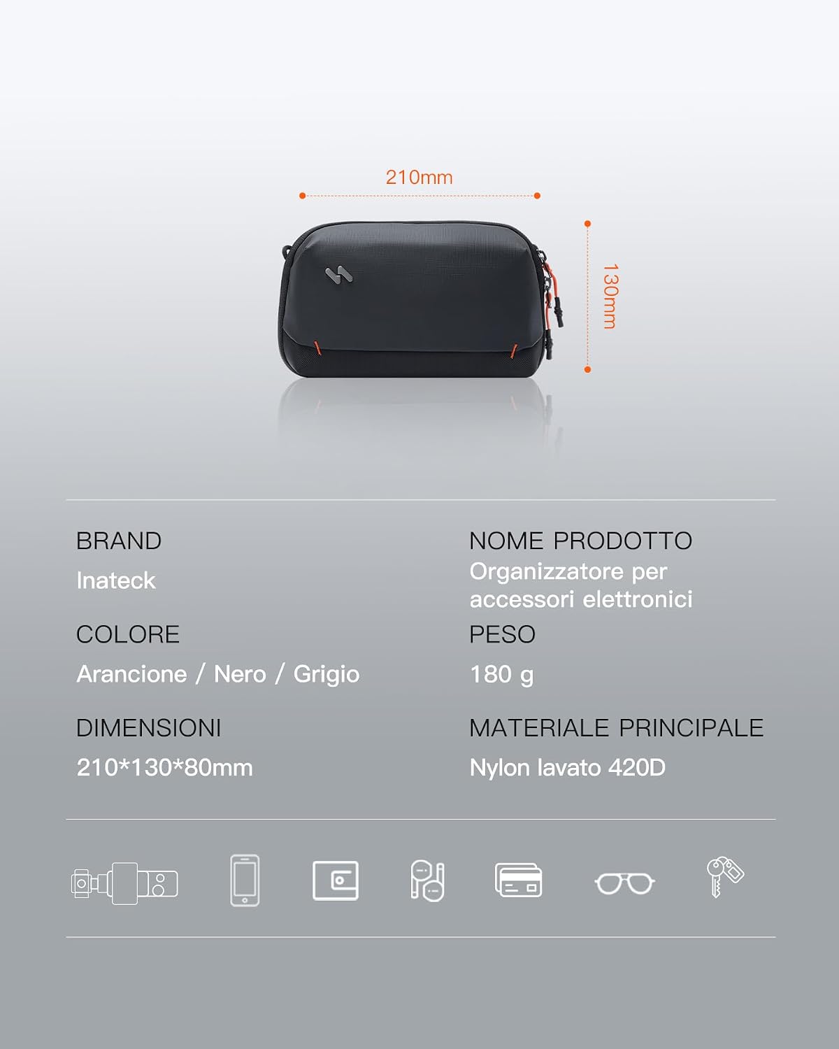 Detalle 2 de Inateck Organizer Elettronico Portatile: Borsa da Viaggio Resistente agli Spruzzi 2 L, 6 Sezioni