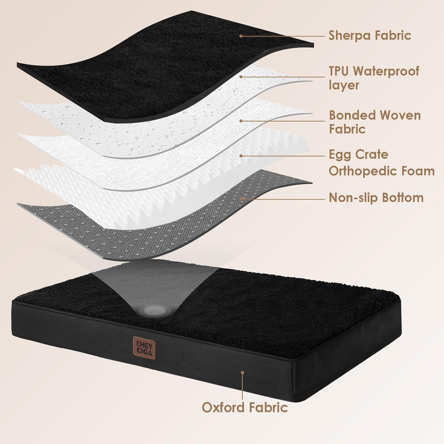 Thumbnail 3 de EHEYCIGA Orthopedic Extra Large Dog Bed Mattress XL (112x81x9cm) with Removable Washable Cover