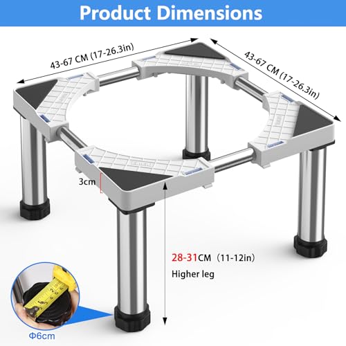 Detalle de DEWEL Base ajustable para frigoríficos y electrodomésticos estáticos (28–31 cm de altura, 45–67 cm de largo) – Blanco