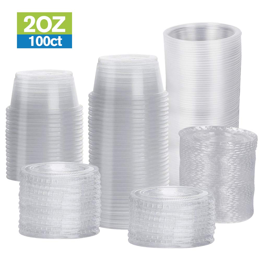 Detalle 2 de TashiBox 2 oz Jello Shot Cups with Lids — 100 Sets, BPA-Free, Stackable