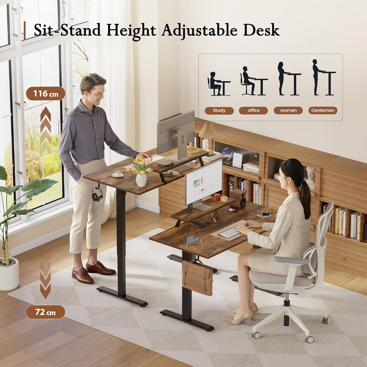 Thumbnail 5 de Klicelor Electric Height-Adjustable Desk with Movable Monitor Stand (120 x 80 cm)