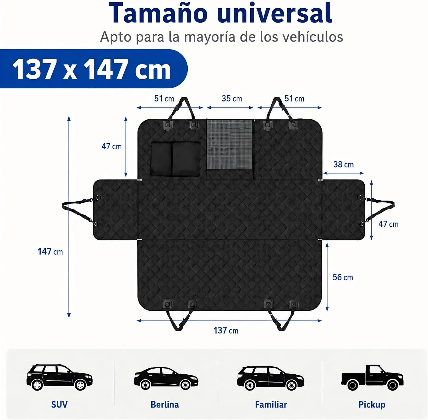 Detalle 2 de Sosayet funda coche 4 en 1 para perros (asiento trasero) 137 x 147 cm, impermeable antideslizante con ventana lateral
