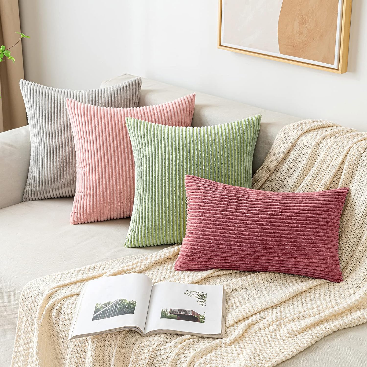 Detalle de EMEMA Kissenbezug 40x40 cm Kordsamt – 2er Set, Cord Dekokissen für Sofa & Wohnzimmer