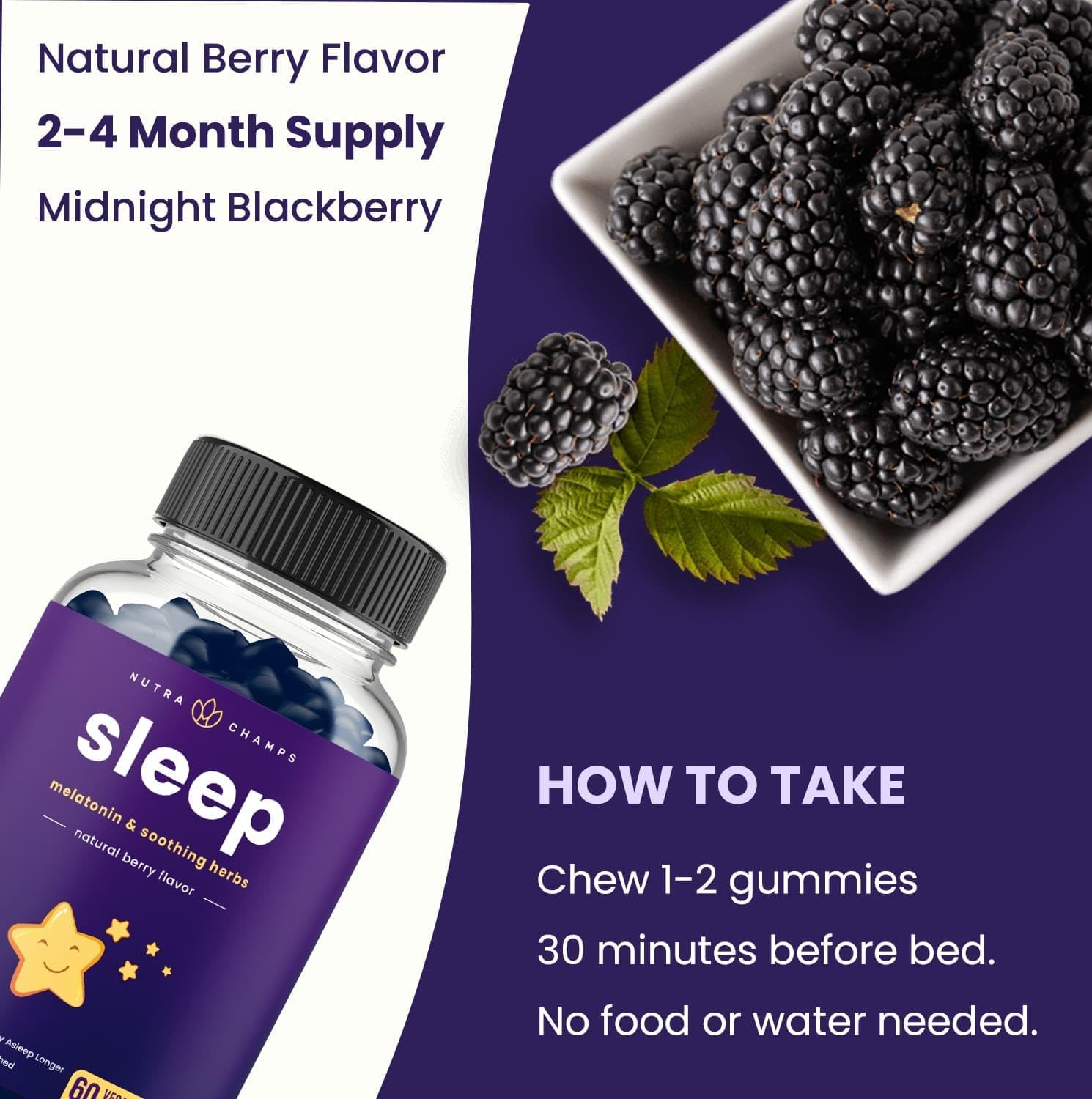 Thumbnail 4 de NutraChamps Sleep Gummies, 2-Pack, 120 Gummies, Berry, Vegan Melatonin Blend