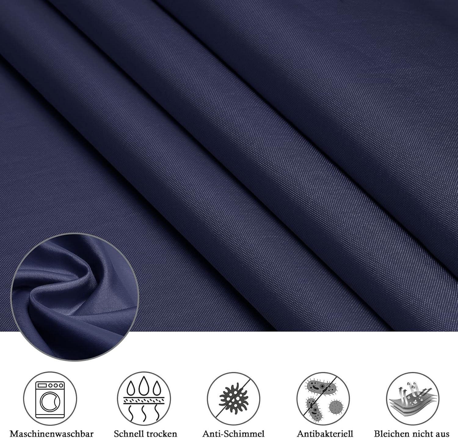 Detalle de EurCross Schmaler Duschvorhang 100x200 cm Textil Blau – wasserdicht, antibakteriell, 7 Ringe