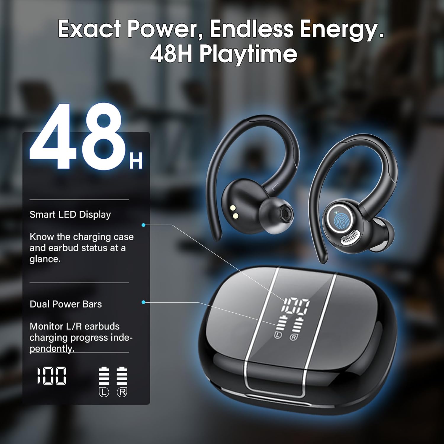 Thumbnail 4 de Wireless Earbuds Bluetooth 5.3 with ENC Mic, IPX7, 48H Battery & Secure Earhooks