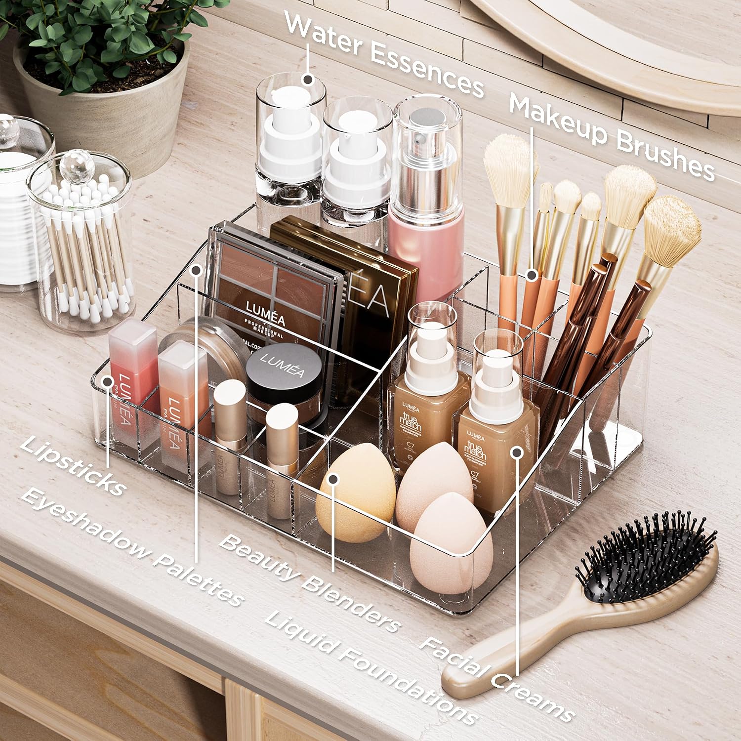 Detalle 2 de DancesCat DC-Cosmetic Organisers Makeup Organiser with 7 Compartments and 2 Drawers
