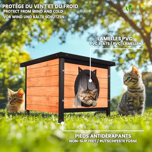 Detalle de VOUNOT Casetta per Gatti in Legno con Porta Design Orecchie di Gatto – 57 x 45 x 43 cm