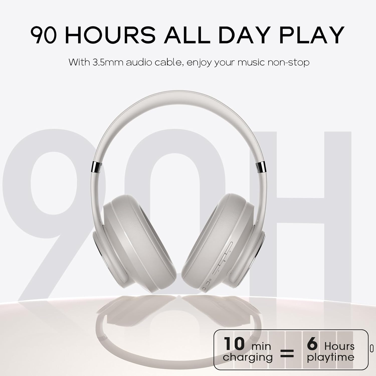 Thumbnail 1 de DOQAUS Wireless Over-Ear Headphones (Bluetooth 5.3) with 3 EQ Modes, up to 90H play time, mic – Light Grey