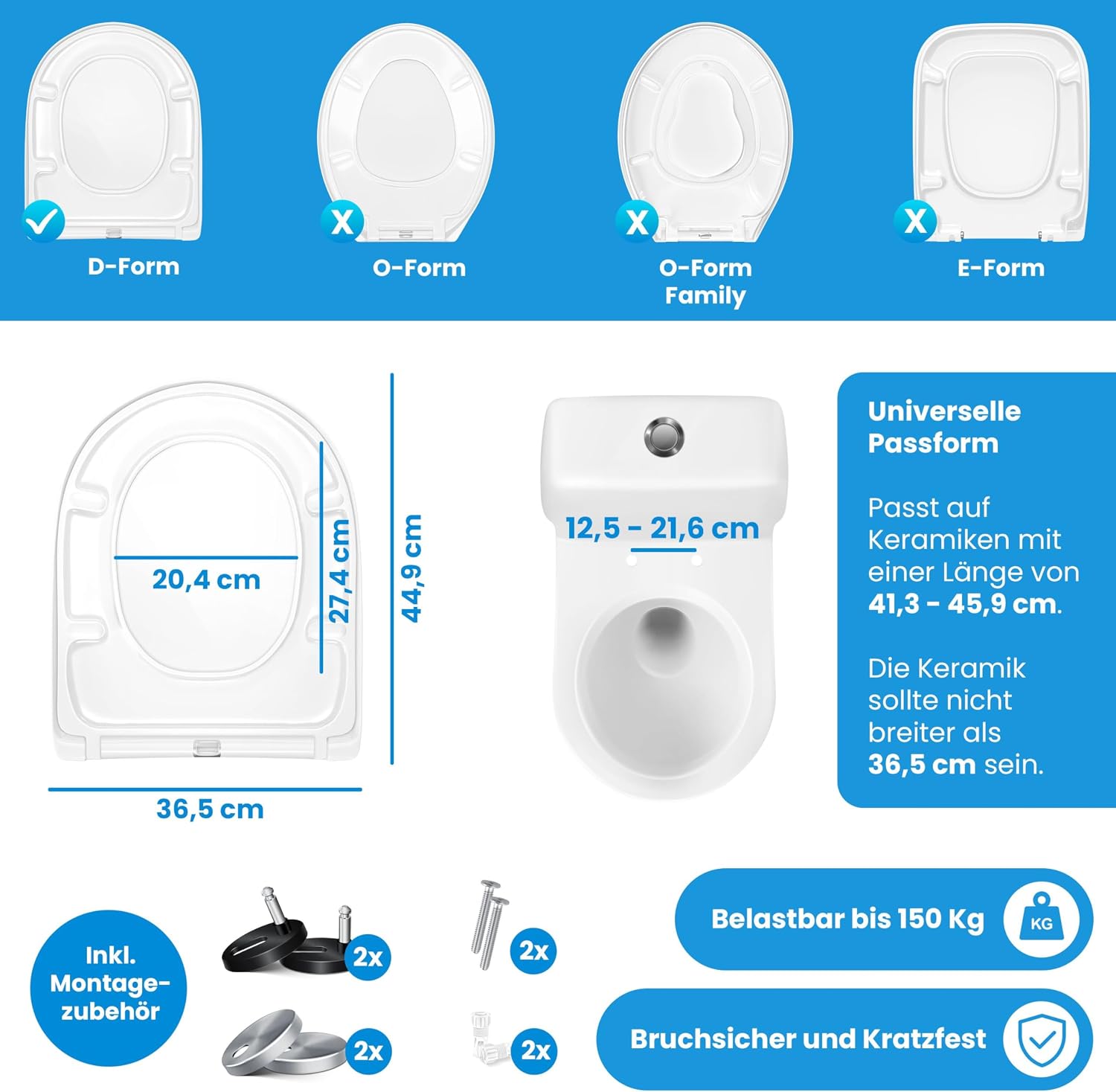 Thumbnail 5 de KESSER® WC Sitz mit Absenkautomatik, Quick-Release & Softclose (D-Form) – Toilettendeckel aus Duroplast mit Edelstahl-Befestigung