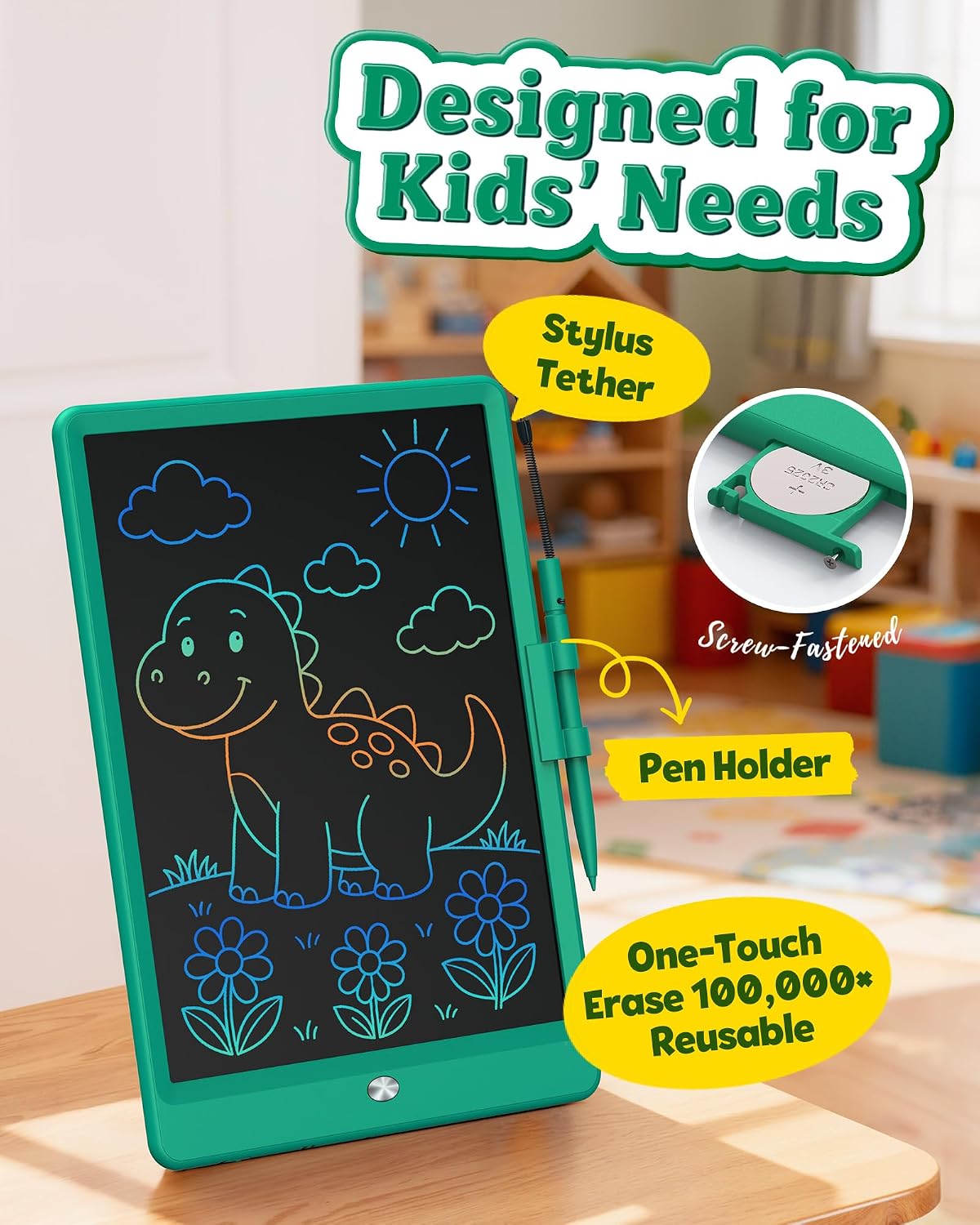 Detalle de bravokids LCD01 10-Inch LCD Writing Tablet, Dark Green Drawing Pad