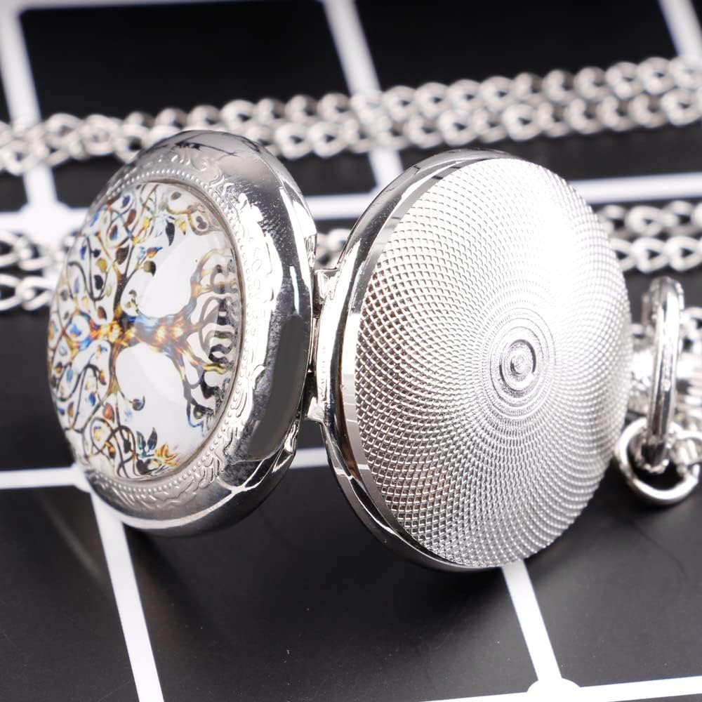 Detalle de Tiong Pocket Watch Hollow Tree of Life Design – Quartz Pocket Watch with Chain for Men and Women