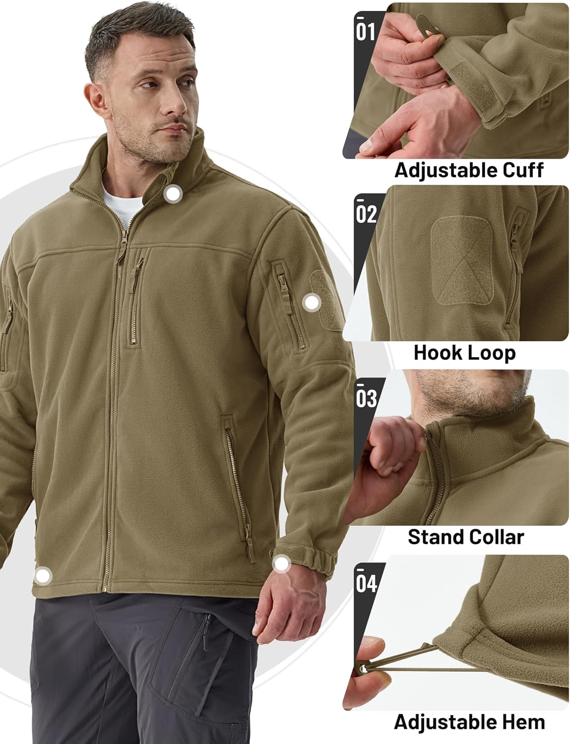Thumbnail 4 de TACVASEN Herren Militär Outdoor Fleecejacke Warme Fleecejacke