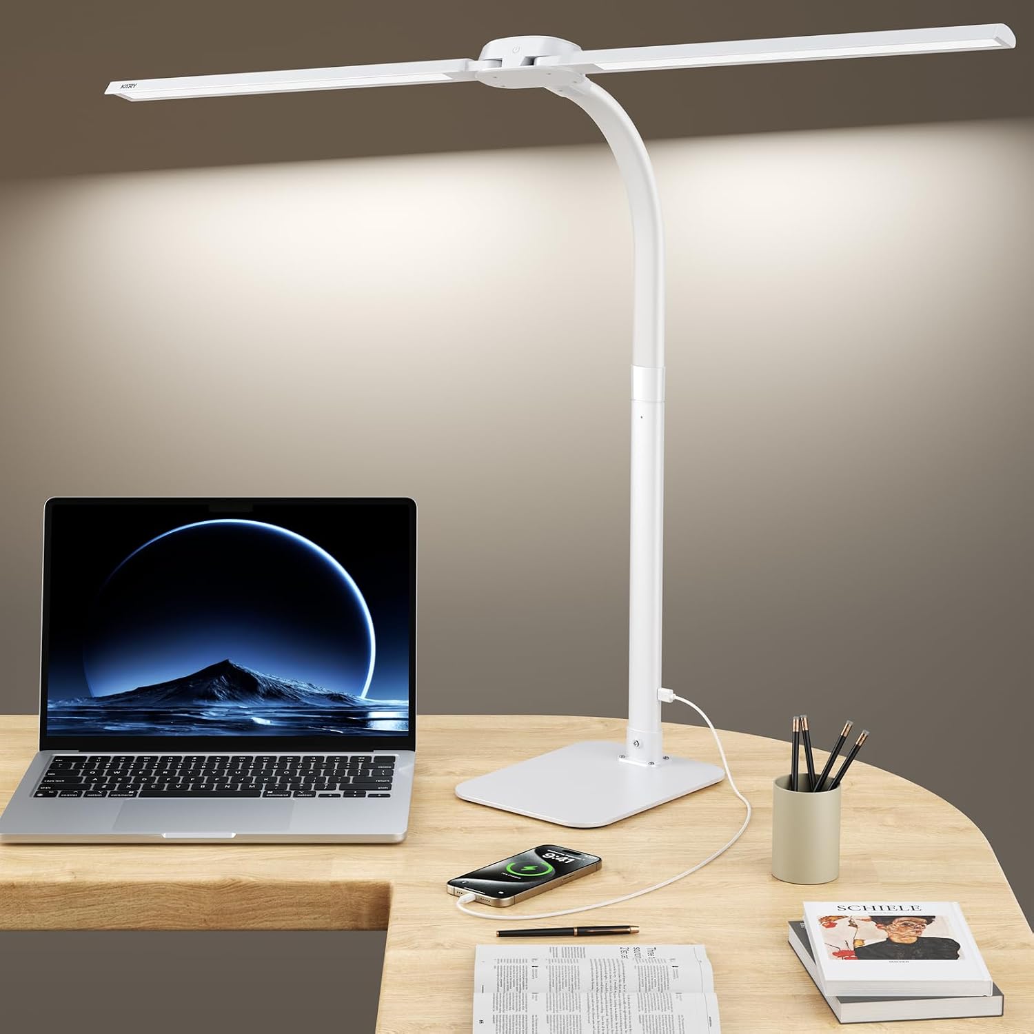 Detalle de Kary 24W LED Desk Lamp with USB charging, dimming & remote control (white)