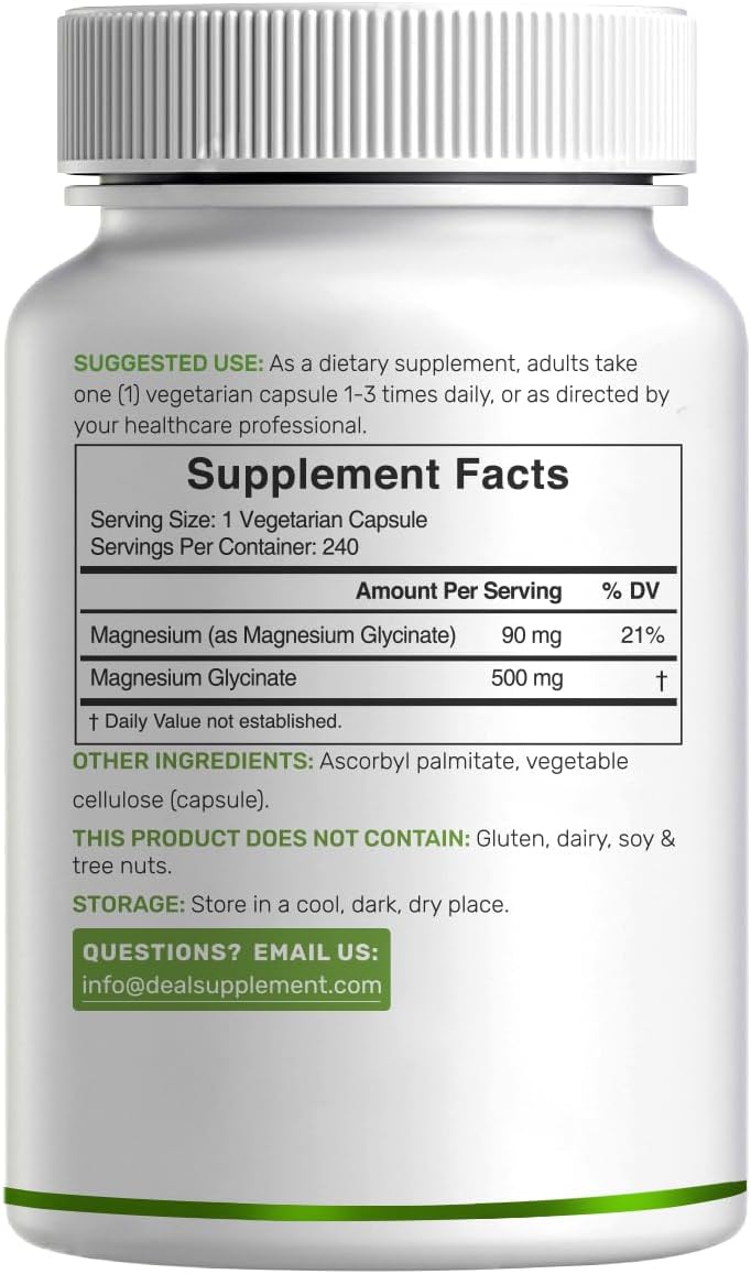 Detalle 2 de Magnesium Glycinate Supplement 240 Veggie Capsules