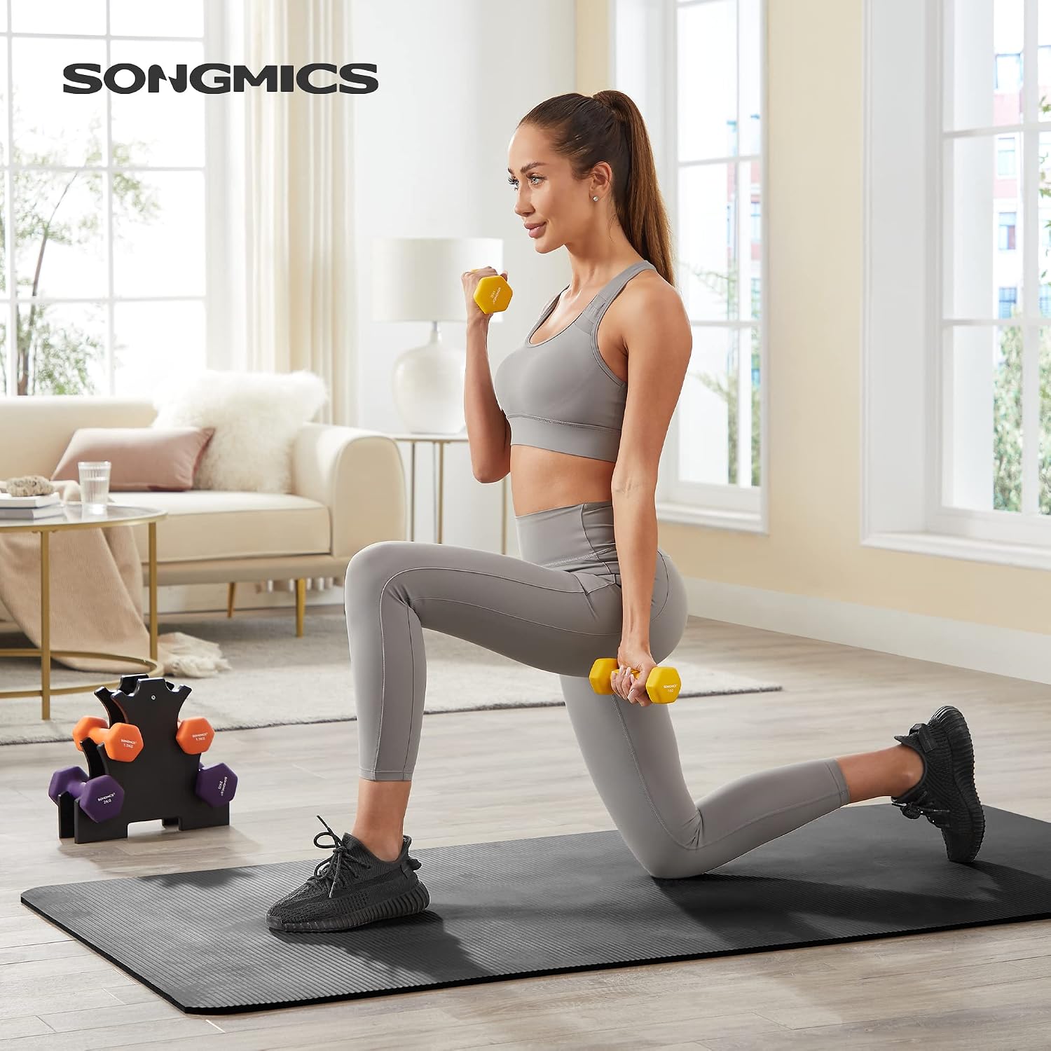 Detalle de SONGMICS 9 kg Dumbbell Set with Storage Stand, Hexagonal Coated Weights