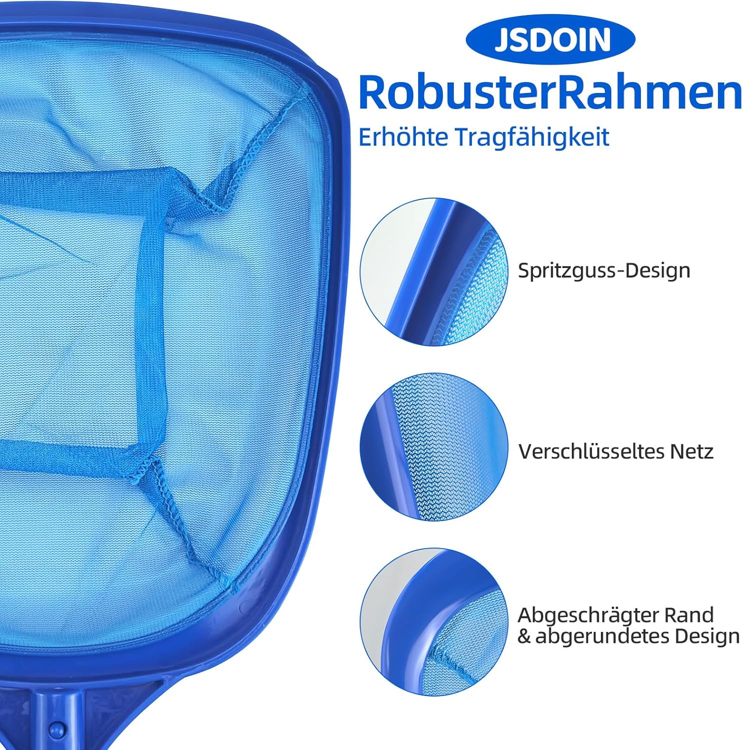 Thumbnail 1 de Jsdoin Pool Kescher (Teichkescher) 161 cm mit Teleskopstange, feines Kescher-Netz – für Pool, Teiche & Whirlpool
