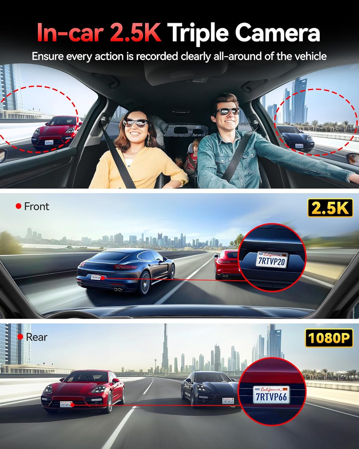 Detalle de REDTIGER 530° Visionpano20 dash cam, 3 Channel