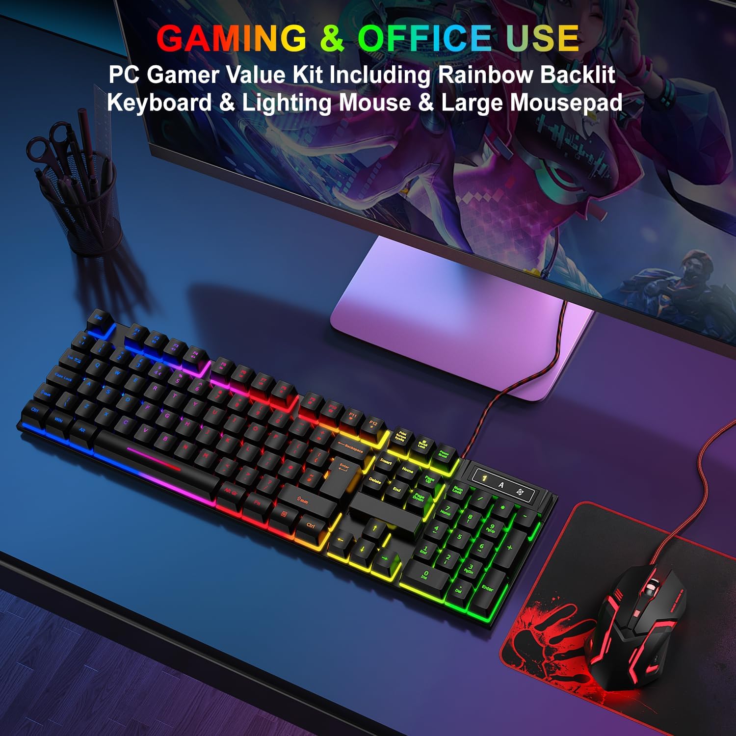 Detalle 2 de Rewurnth Gaming Keyboard set, RGB wired