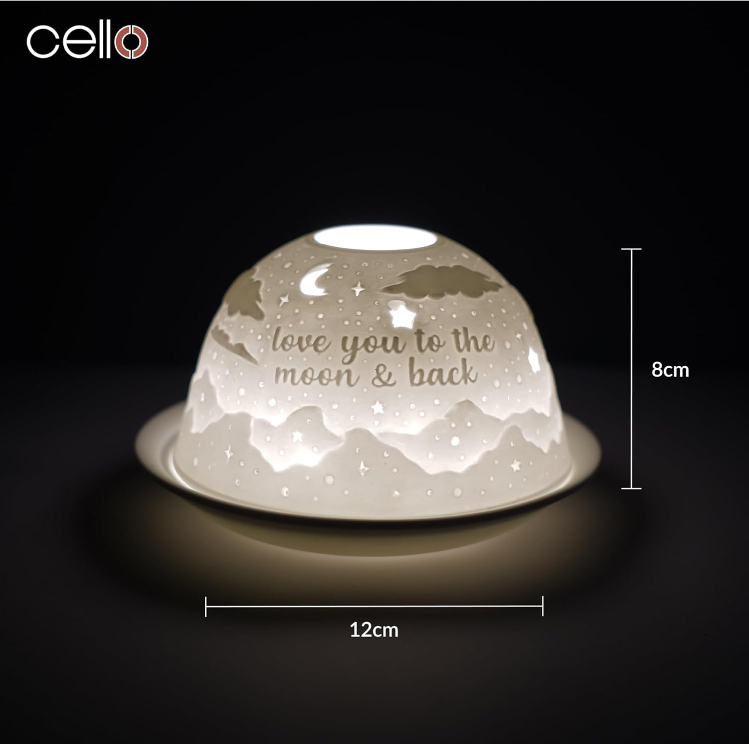 Thumbnail 4 de Cello Porcelain Tealight Holder Dome – “Love You To The Moon And Back” 3D Projection LED or Tealight