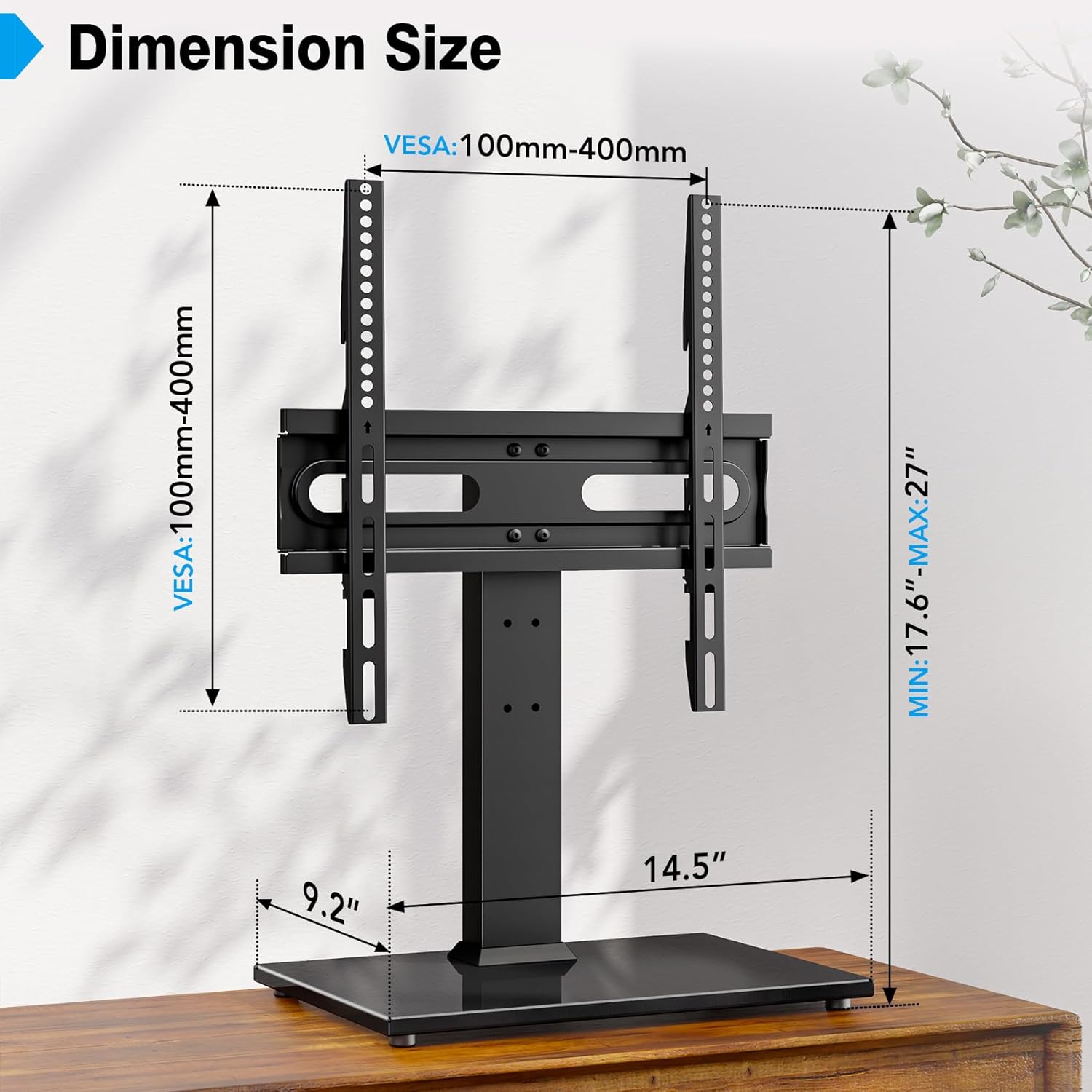 Thumbnail 6 de Hemudu Universal Table Top TV Stand for 27–60" LCD/LED TVs (VESA up to 400x400mm) — Height-Adjustable with Tempered Glass Base