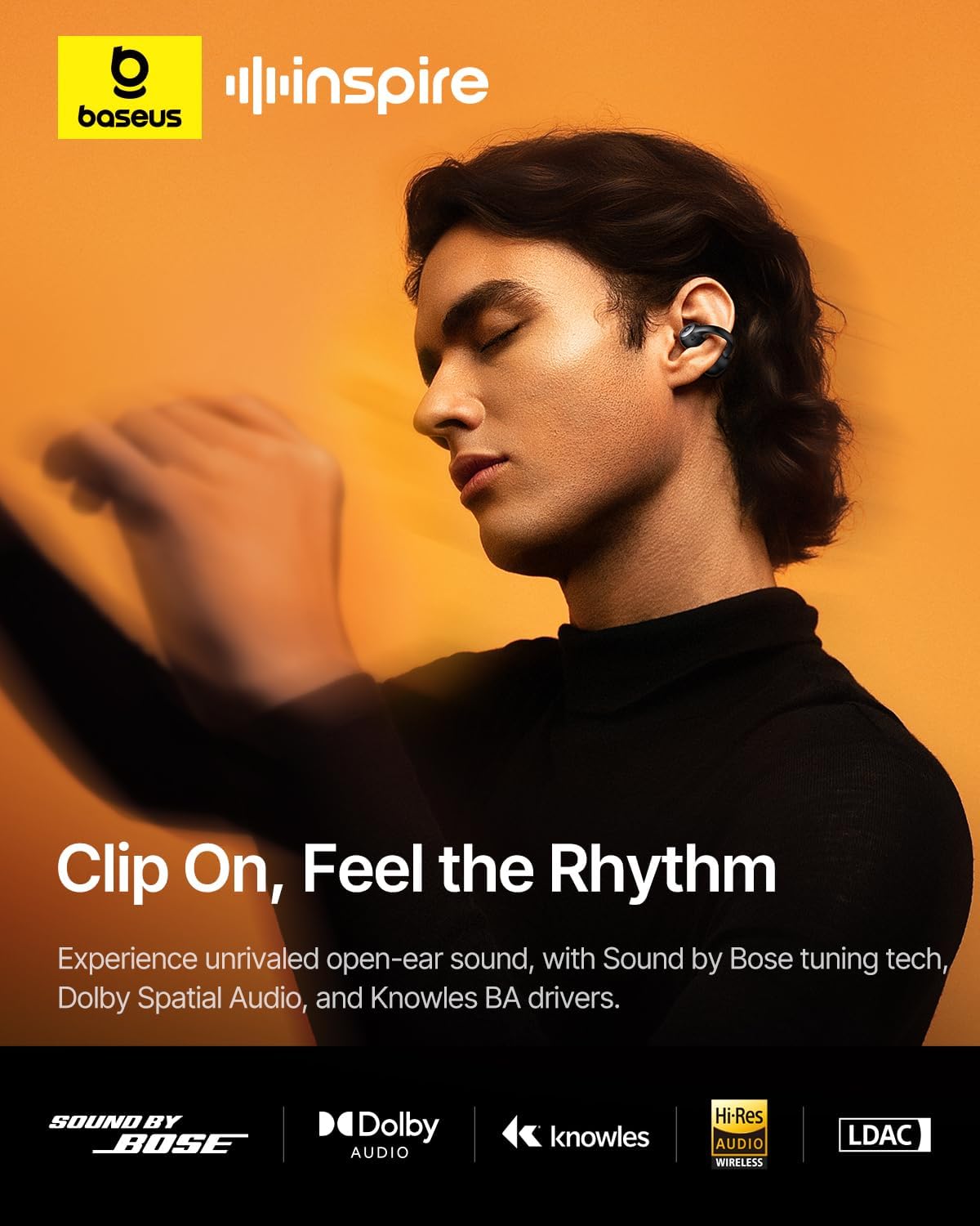 Thumbnail 1 de Baseus Inspire XC1 Open-Ear Clip-On Earbuds with Sound by Bose, Dolby Audio, 4-Mic Calls, IP66