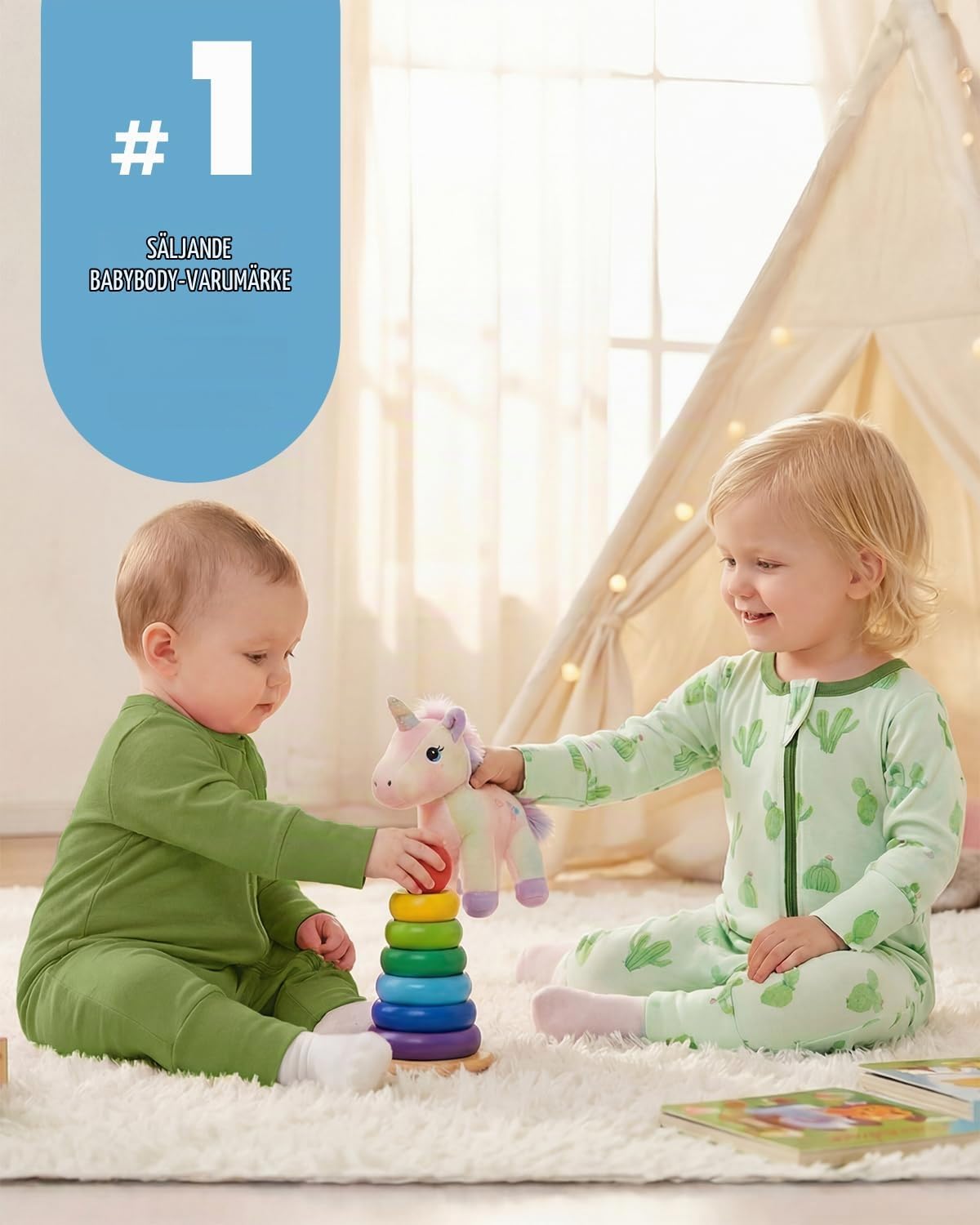 Detalle de JiAmy baby-pyjamas, 2-pack i bomull med lång ärm och fötter