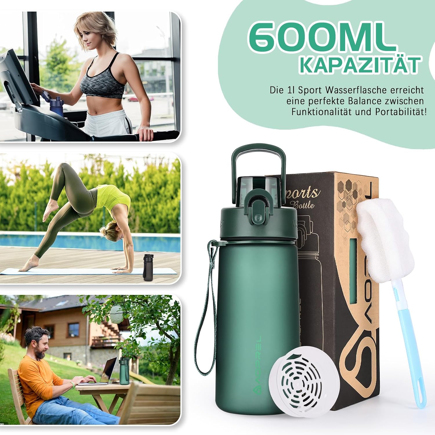 Thumbnail 6 de AOPREL Trinkflasche 600 ml aus BPA-freiem Tritan – auslaufsicher für Sport, Schule & Büro