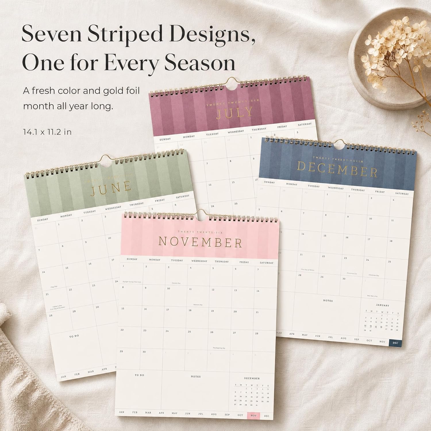 Thumbnail 6 de ZICOTO 2026–2027 Wall Calendar, June 2026–December 2027, Striped Design