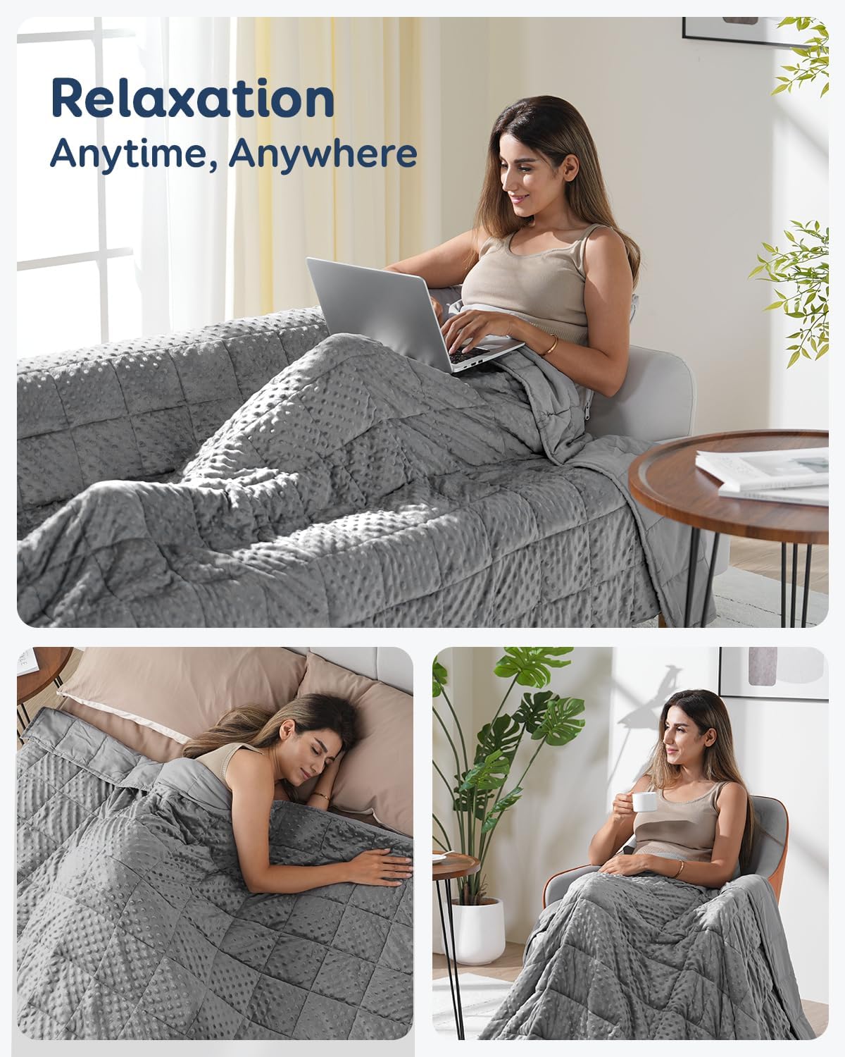 Detalle 1 de Kivik 15 lb Weighted Blanket, 60" x 80", Reversible Minky and Microfiber