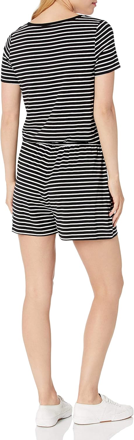 Thumbnail 1 de Amazon Essentials Damen Einteiler mit kurzen Ärmeln und U-Ausschnitt – Sommer-Romper mit Jersey-Stretch, Innenbeinlänge 8,3 cm