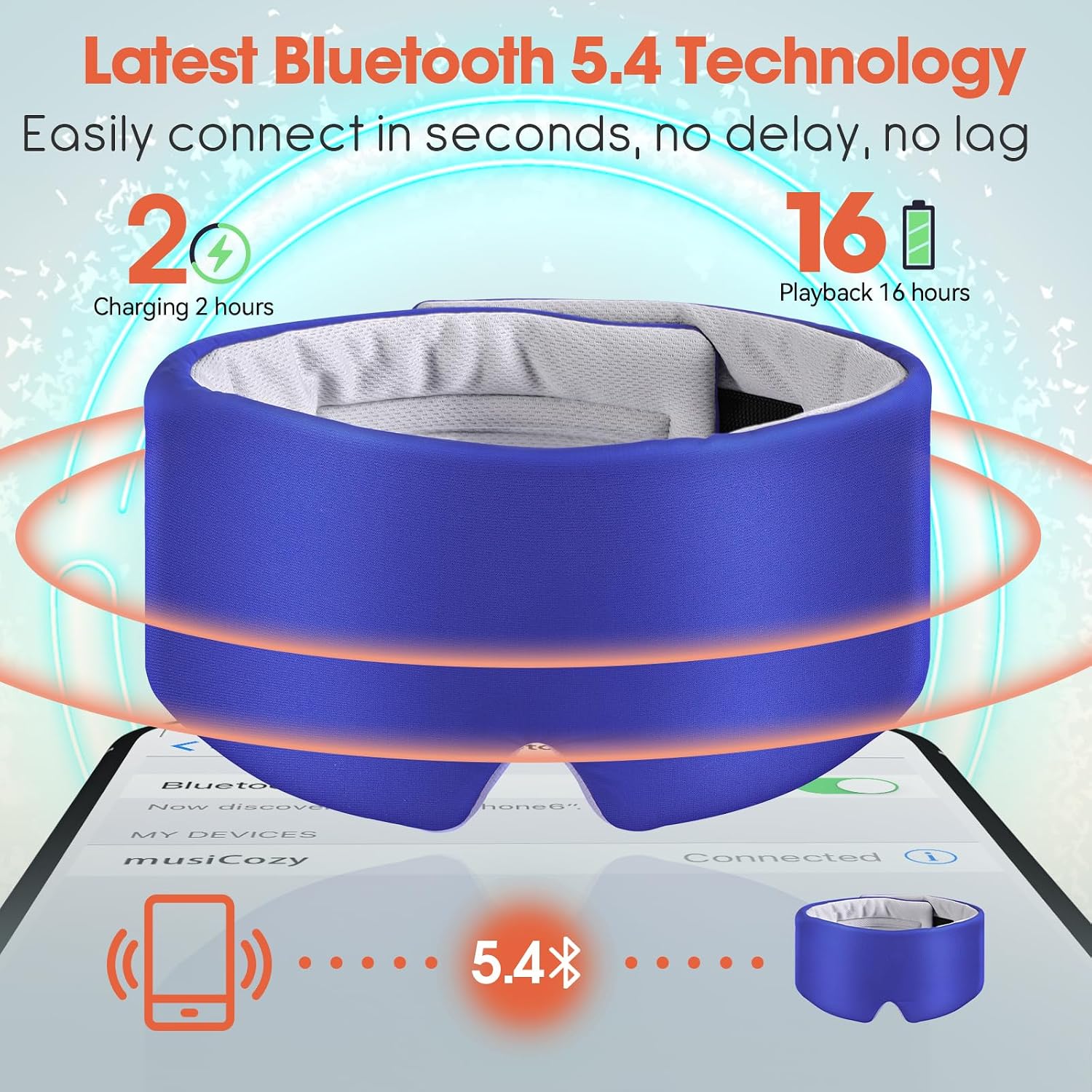 Detalle de MUSICOZY Sleep Headphones: Ice Silk Sleep Mask with Bluetooth 5.4 for Side Sleepers