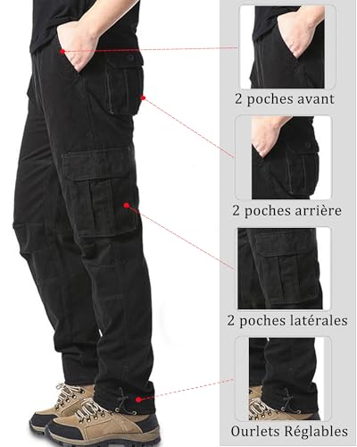 Detalle de DUOLUVA Pantalon Cargo Homme – Travail Noir, Taille L