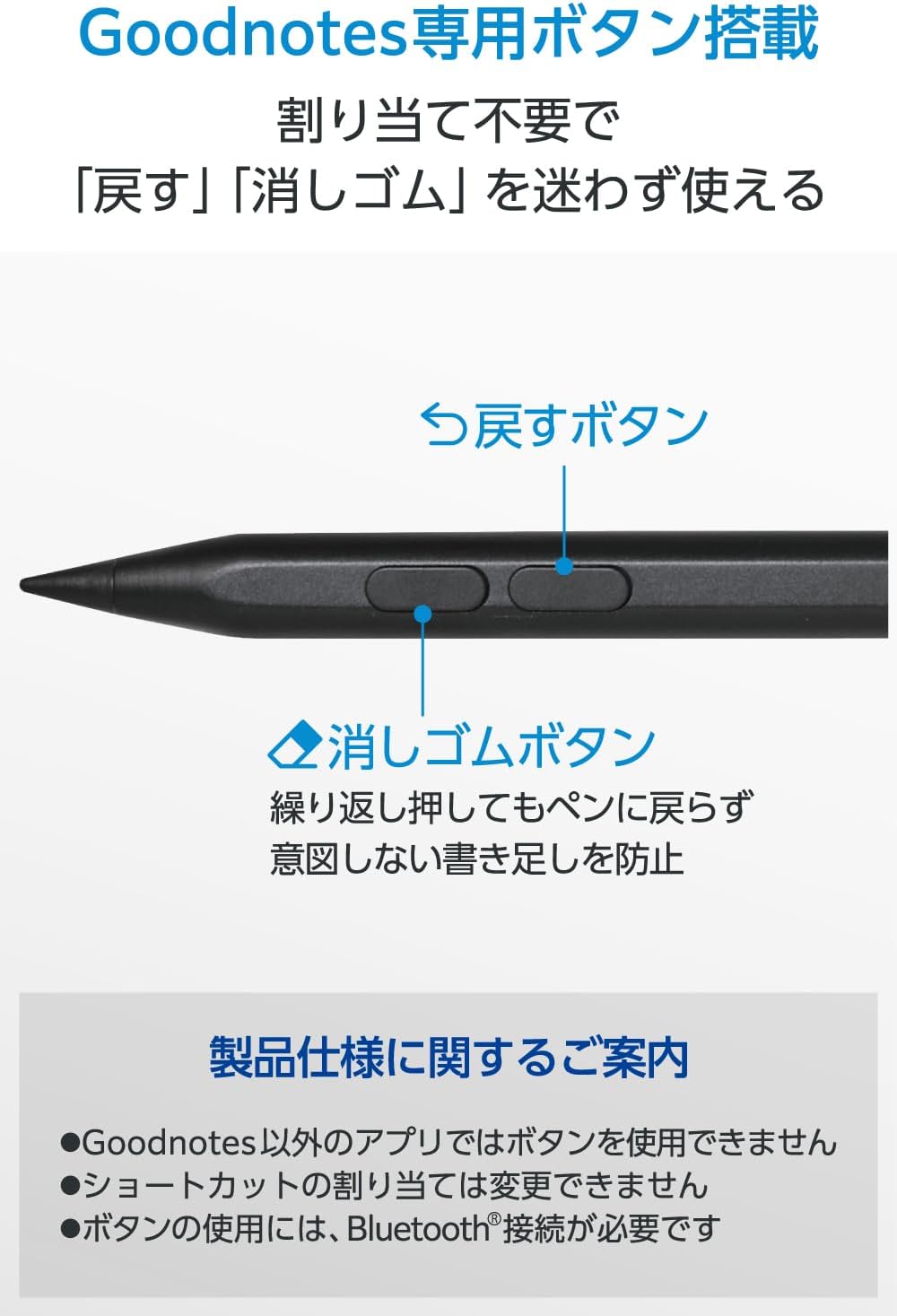 Detalle de エレコム P-TPACSTAP14WBK iPad専用タッチペン|Goodnotesボタン・傾き検知・急速充電