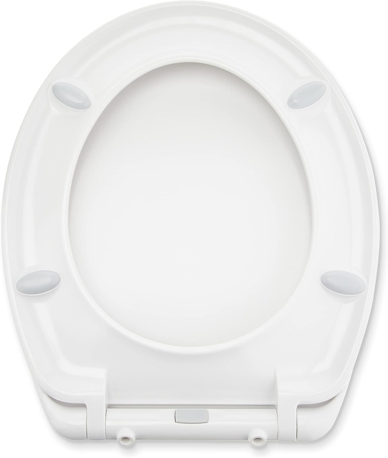Detalle de Amazon Basics Oval Robuster WC-Sitz aus Urea-Material – Sicherheitsdeckel, Soft-Close & Absenkautomatik, universal 37 × 42 cm, Weiß