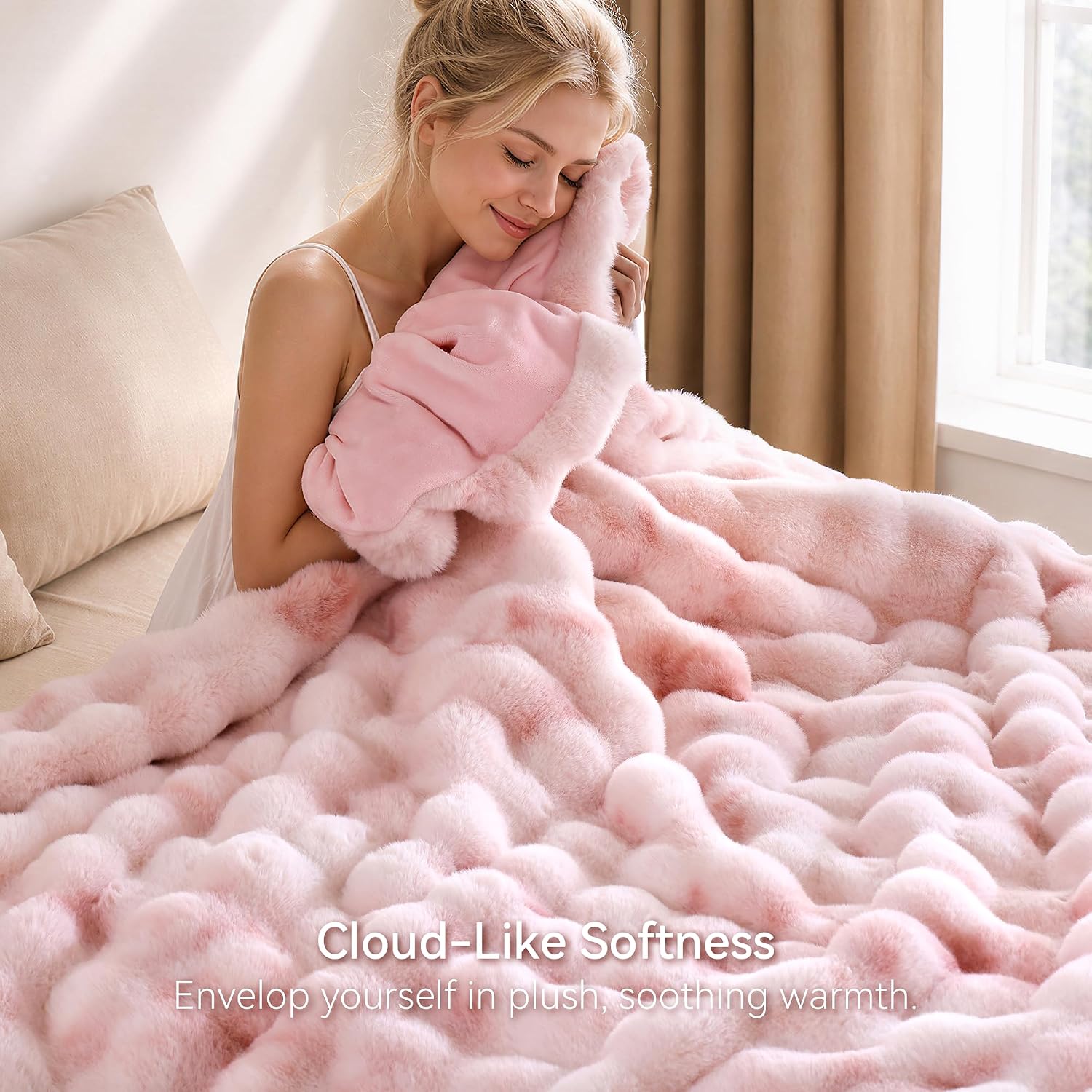 Detalle 2 de Smoofy QL-FauxFurBlanket-Tie-dyePink60*80 Faux Fur Throw, 60" x 80