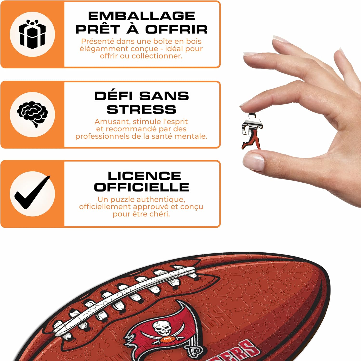 Thumbnail 2 de Iconic Puzzles Tampa Bay Buccaneers – puzzle en bois sous licence NFL, Logo (taille S, 150 pièces)
