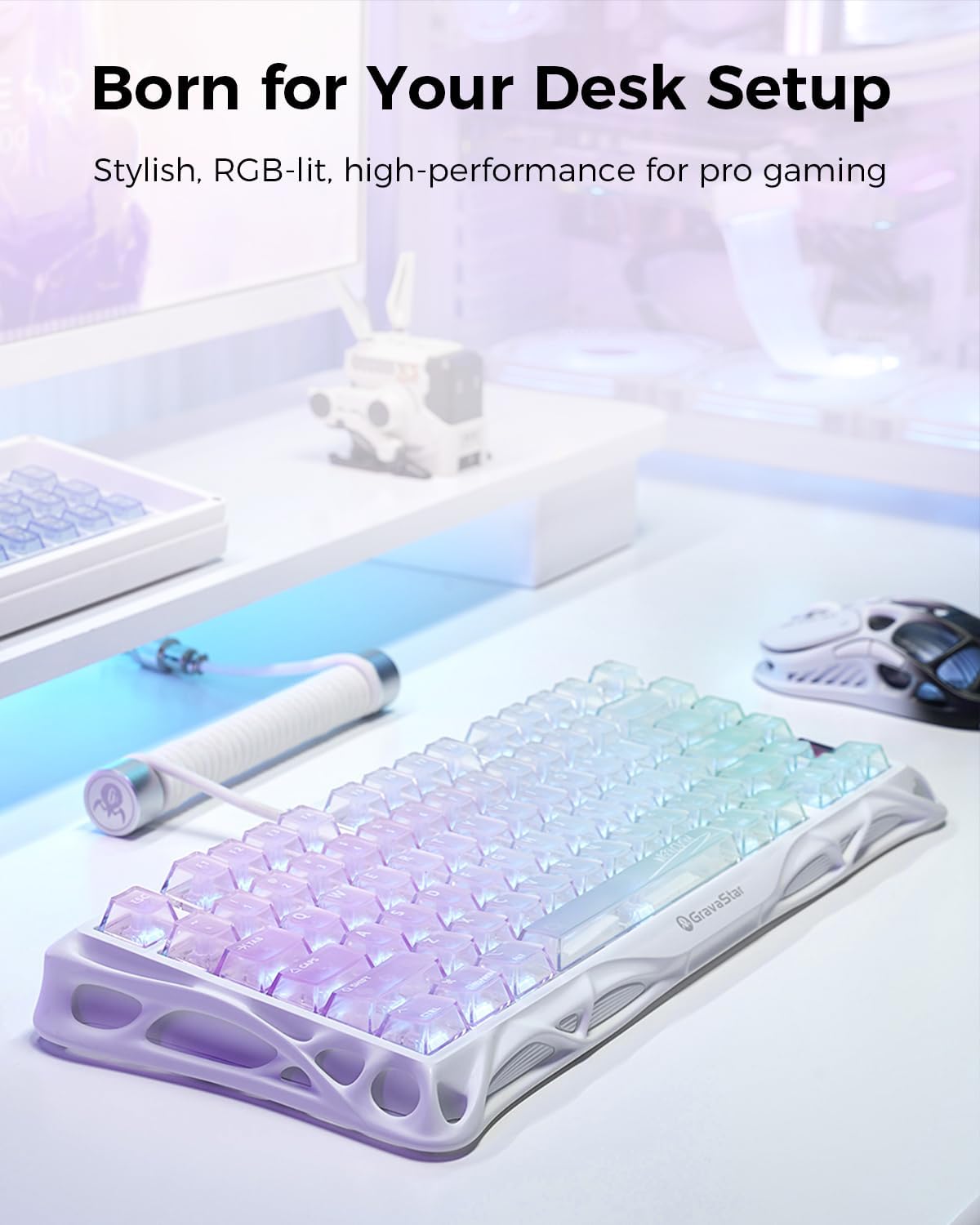 Thumbnail 1 de GravaStar Mercury K1 Lite 75% Gaming Keyboard (Tri-Mode Wireless + Wired) with Crystal Aurora RGB