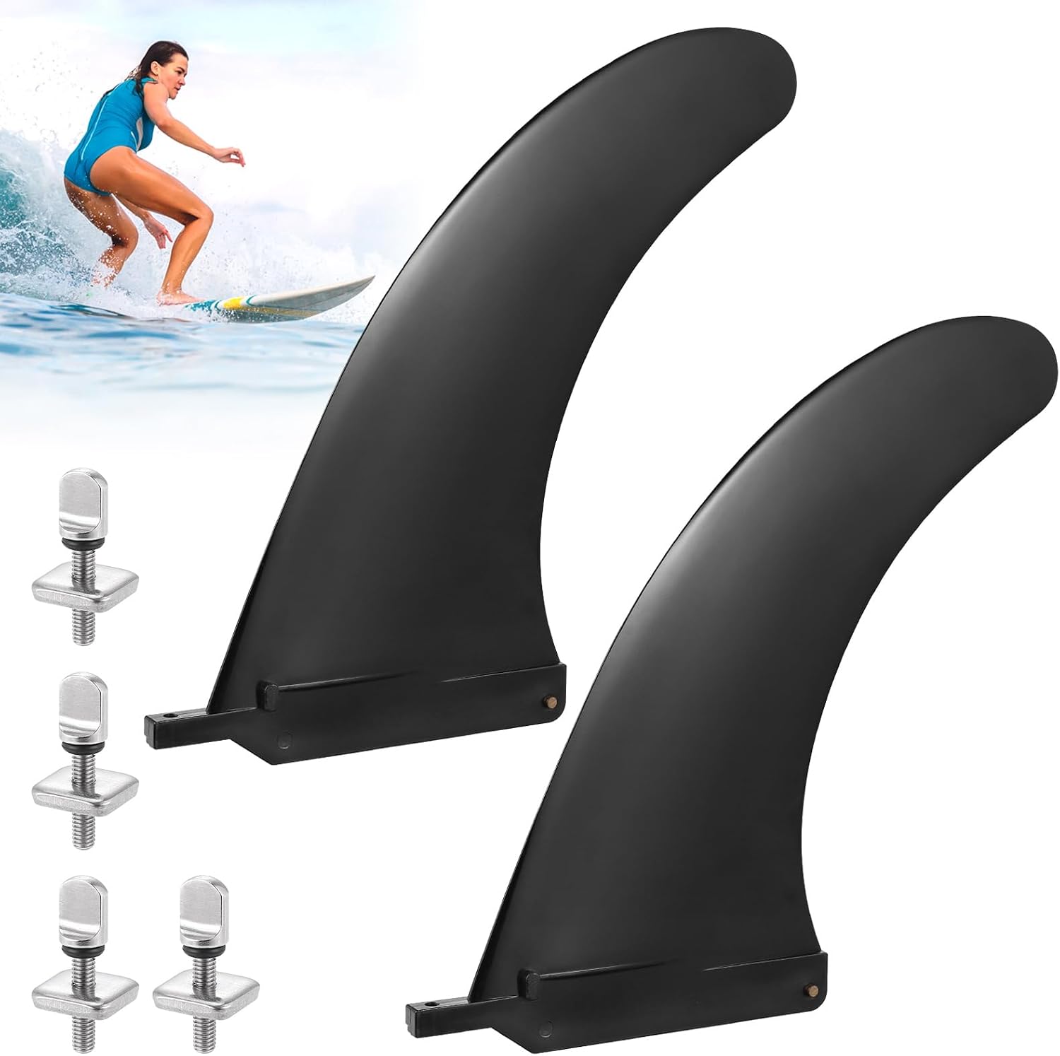 Detalle 2 de Zocipro 2 Stück SUP-Finnen, 9 Zoll – Abziehbare Surfbrettfinnen aus glasfaserverstärktem Nylon, inkl. Schrauben