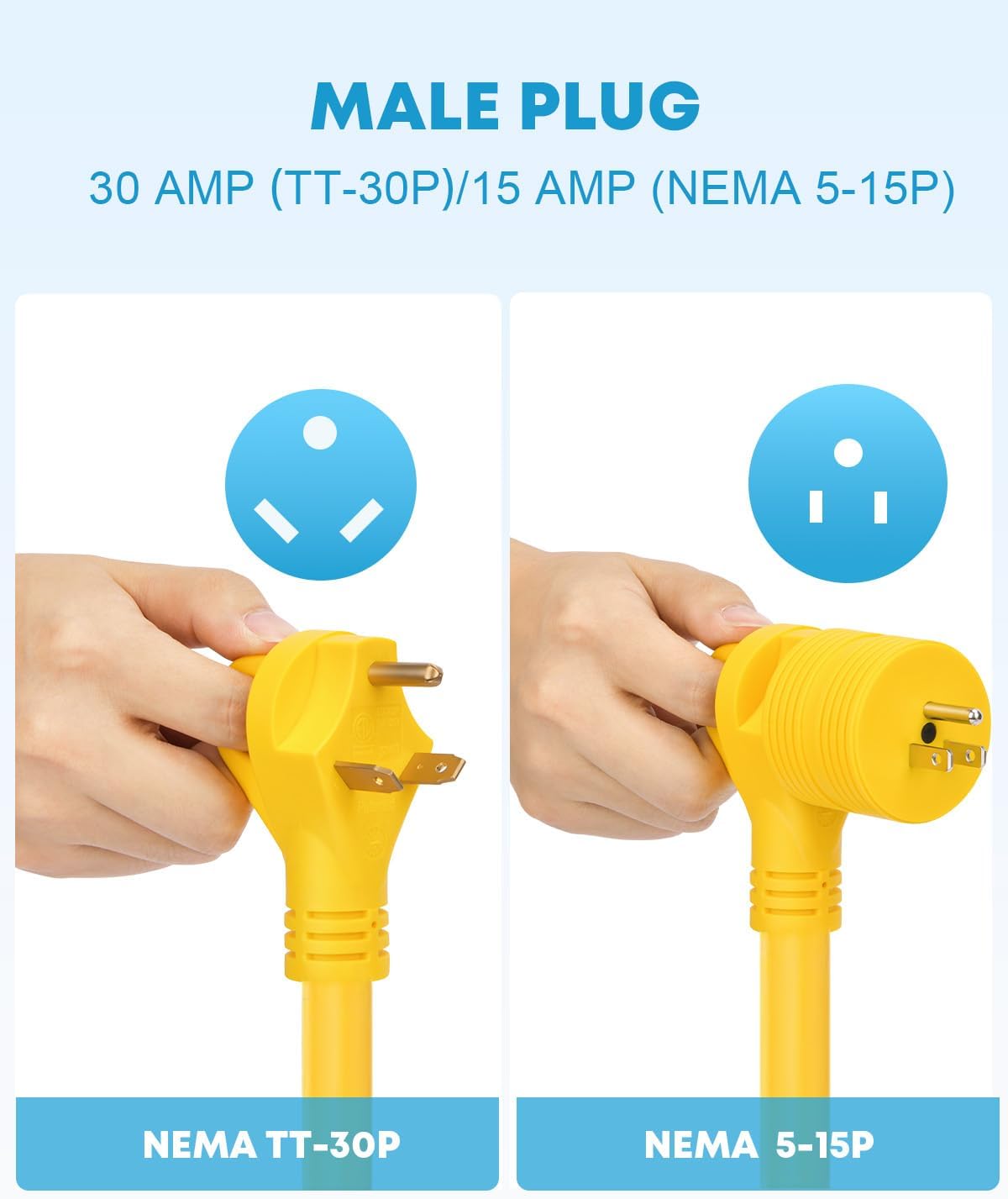 Thumbnail 3 de Kohree 30 Amp RV Power Extension Cord (50 ft) with Locking Connectors and LED Indicator