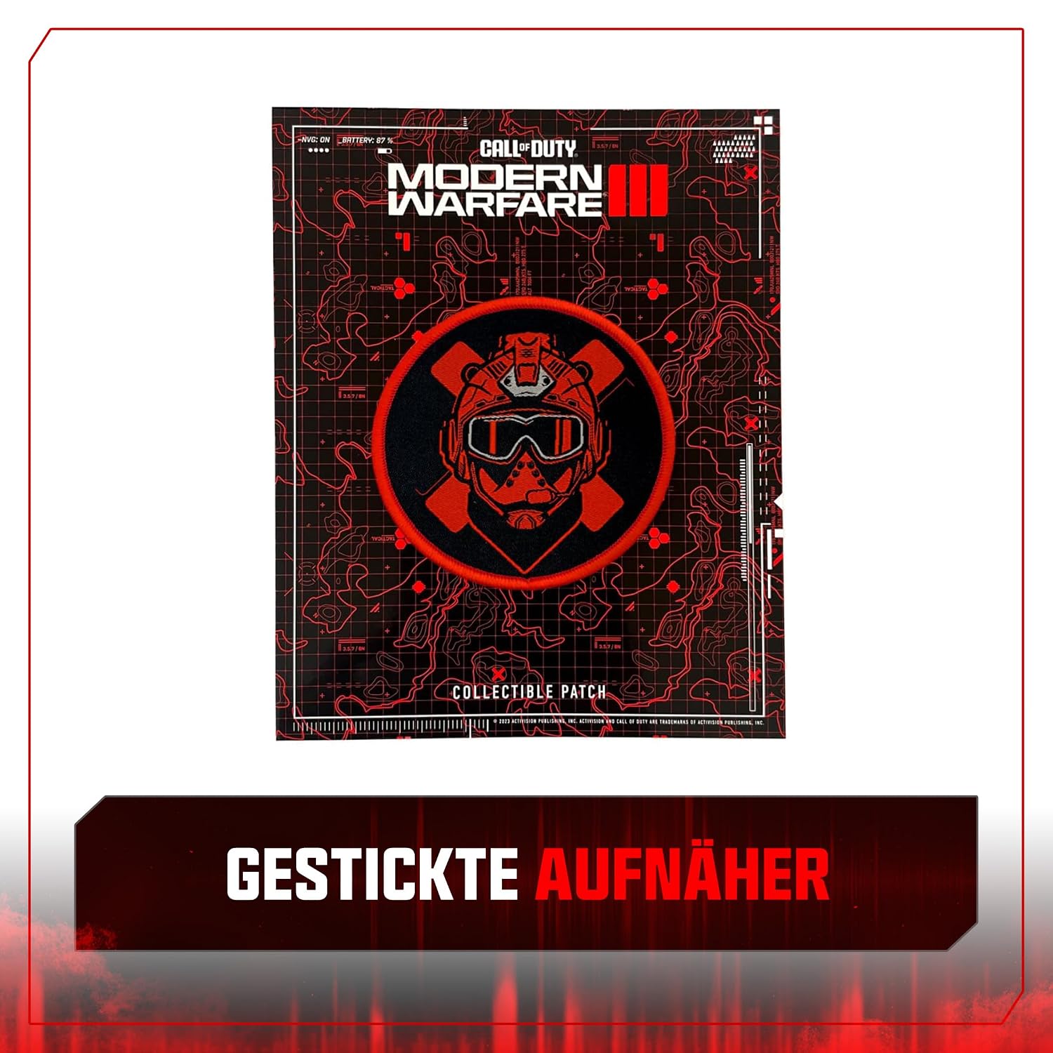 Detalle de Call of Duty: Modern Warfare III Pak – Shadowbox, Lithographie-Druck, gestickte Aufnäher und Aufkleber-Set