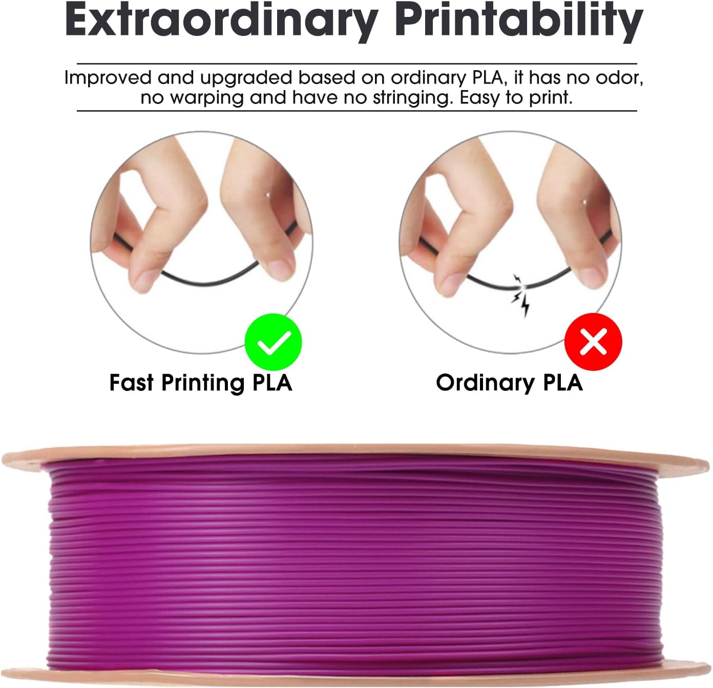 Detalle 2 de eSUN PLA Basic 3D Printer Filament, 1.75 mm, 1 kg, Purple, ±0.05 mm