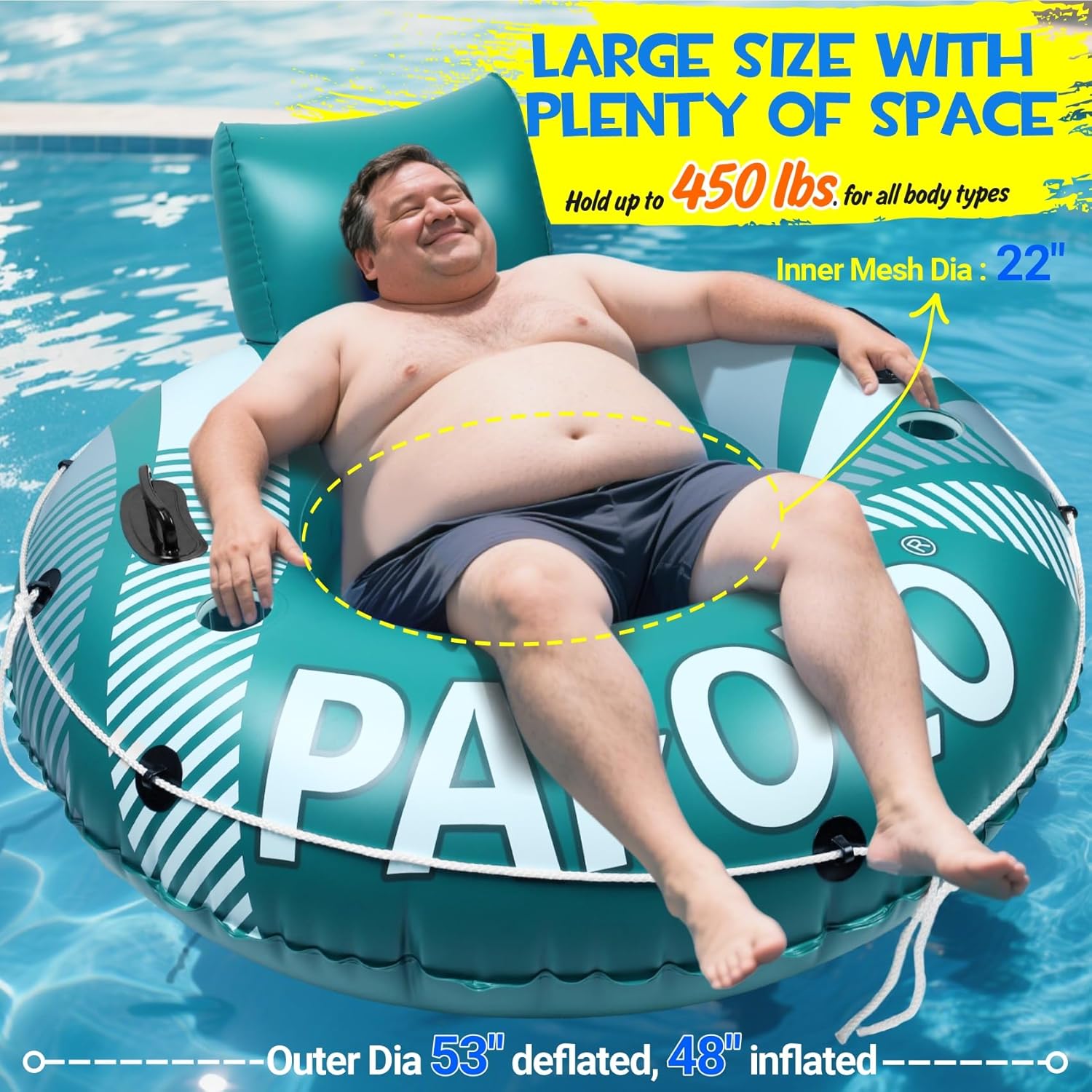 Detalle de PAFOLO 53" Heavy Duty River Tube for Adults with Mesh Seat, Headrest, Grab Rope and Cup Holders
