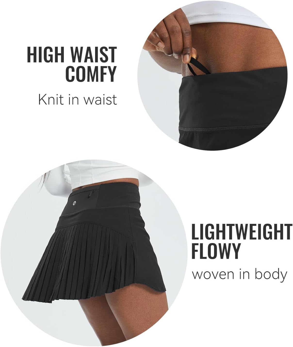 Detalle de Baleaf Women's Pleated Tennis Skirt Golf Skorts: High-Waisted, Lightweight with Pockets