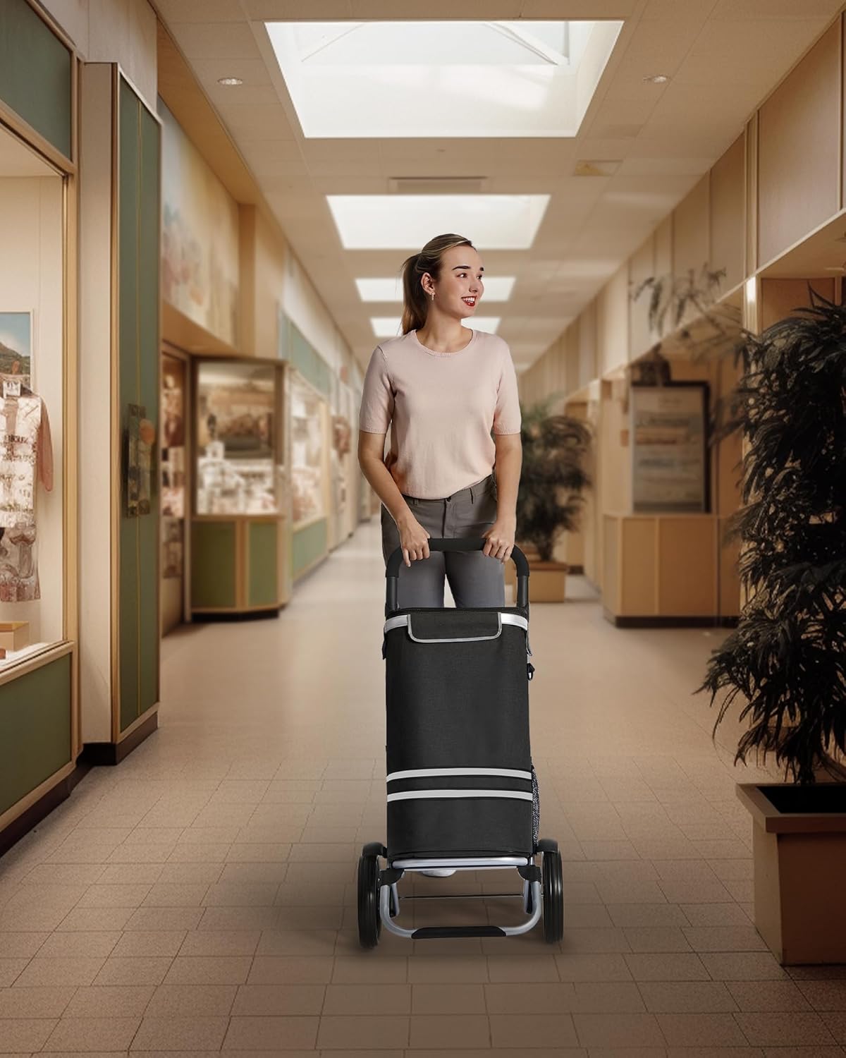 Detalle de SONGMICS Einkaufstrolley KST03BK – Großer 35-Liter Trolley mit Kühlfach, abnehmbarer Tasche, klappbar
