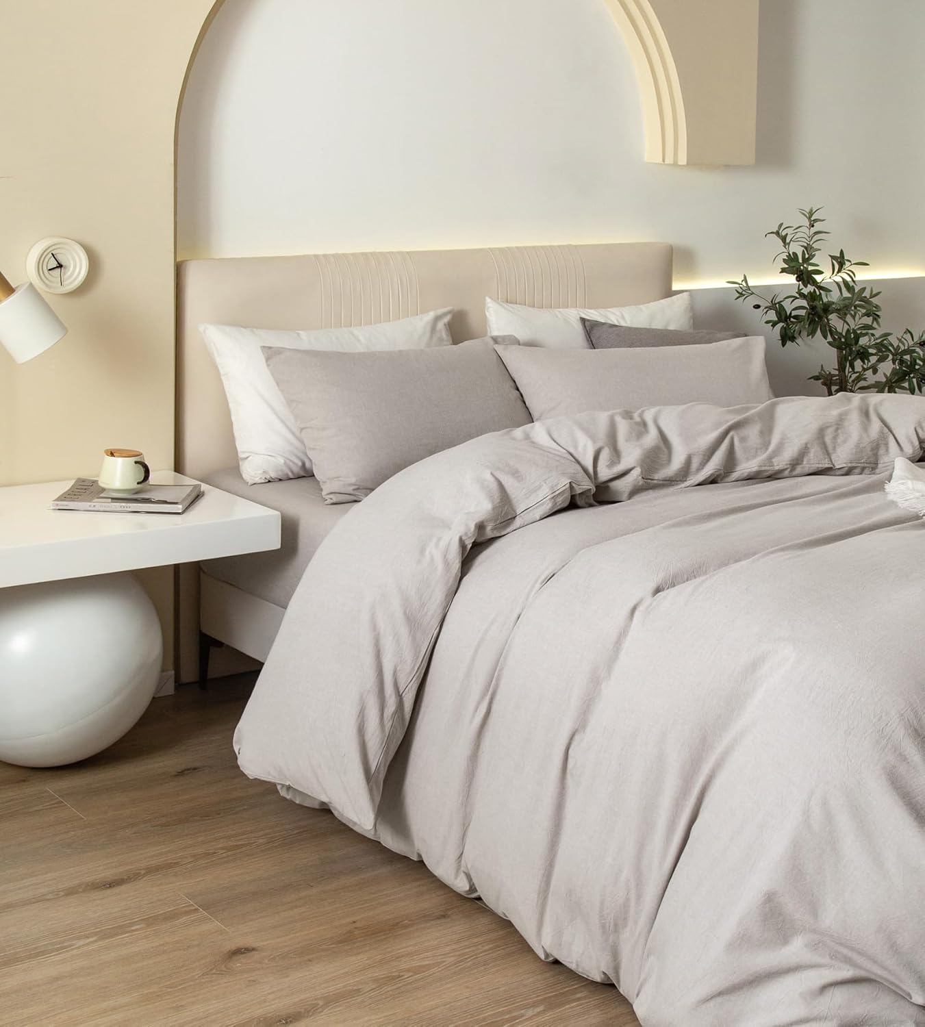 Thumbnail 4 de JIYUAN Alaska King Duvet Cover Set (3-Piece) in Heathered Cream Grey — 100% Washed Cotton, Hidden Zipper