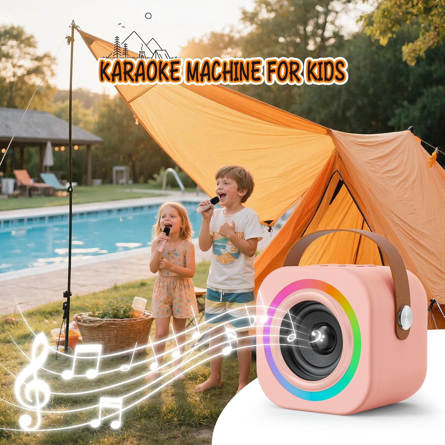 Detalle de Mini Karaoke Machine for Kids with 2 Wireless Mics – Fun, Safe Home Karaoke for Ages 3–12