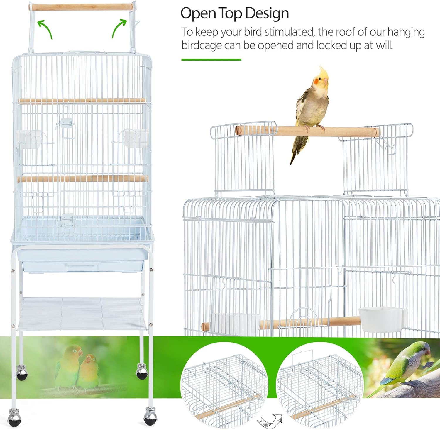 Detalle 2 de Yaheetech Parrot Cage with Open Play Top, Detachable Stand and Slide-Out Tray (for small birds)